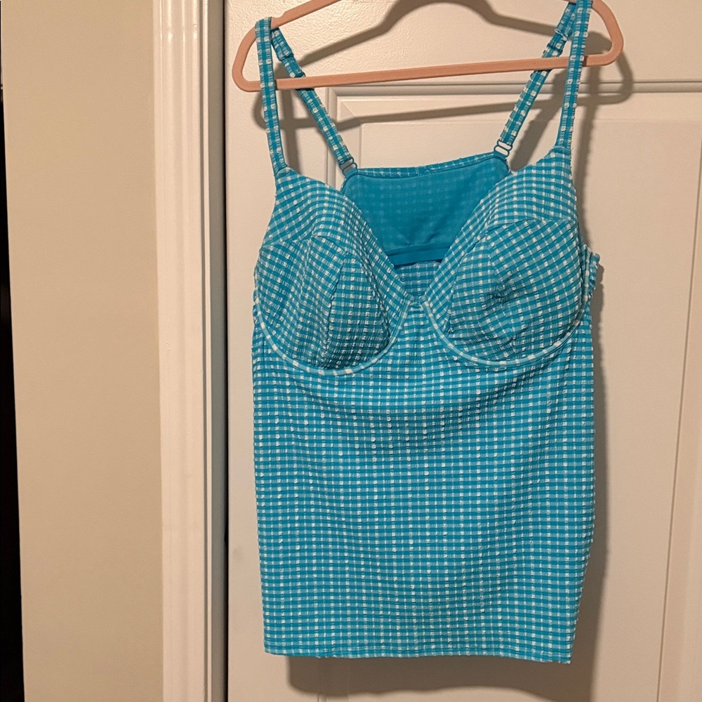 Lane Bryant Turquoise and White Swim top